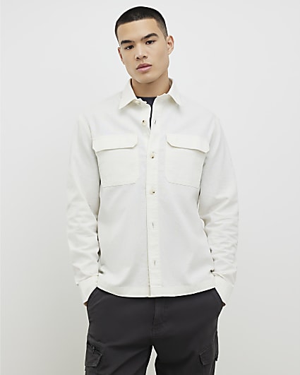 Cream Regular Fit Linen Blend Overshirt