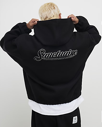 Black Oversized Fit Sanctuaire Felt Hoodie