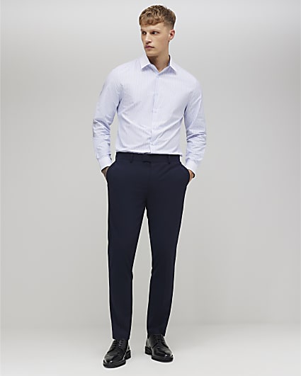 Blue Slim Fit Stripe Shirt