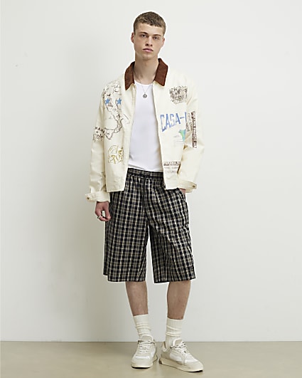 Cream Contrast Collar Badged Jacket