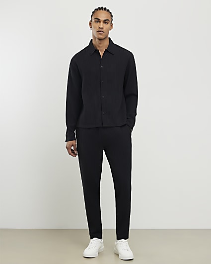Black Slim Fit Plisse Joggers