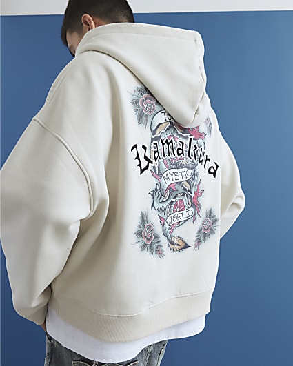 Cream Oversized Fit Japanese Kamakura Hoodie