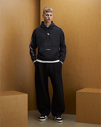 Black Oversized Fit RXR Dept Hoodie