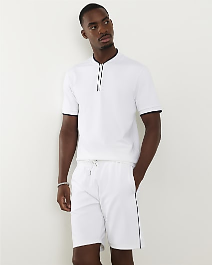 White Slim Fit Tipped Baseball Shirt