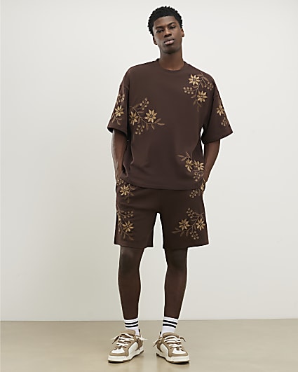 Brown Regular Fit Floral Shorts