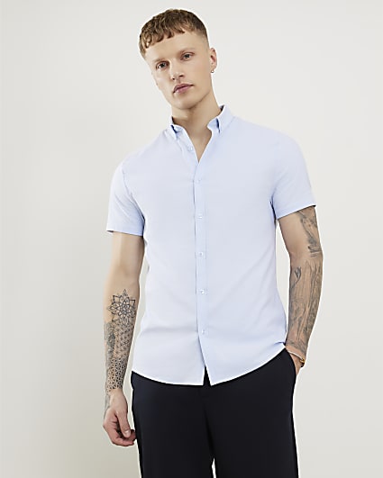 Blue Muscle Fit Textured Shirt