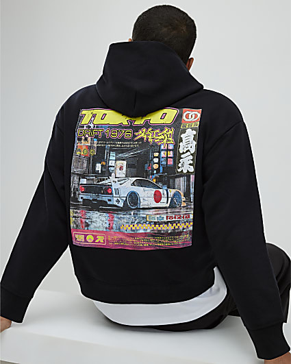 Black Oversized Fit Tokyo Drift Hoodie