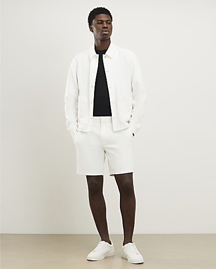 White Slim Fit Textured Shorts