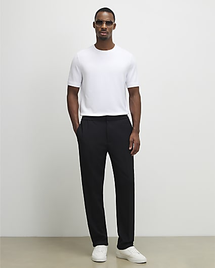 Black Textured Slim Fit Trousers