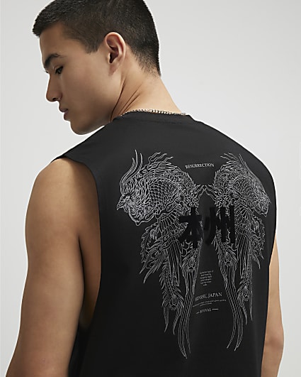 Black Oversized Fit Japanese Tank Top Set