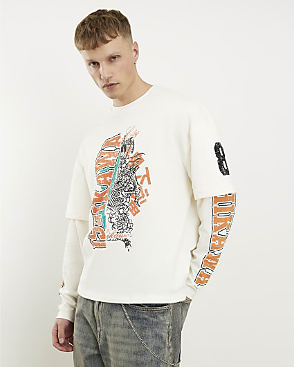 Beige Oversized Fit Ishikawa Layered T-Shirt