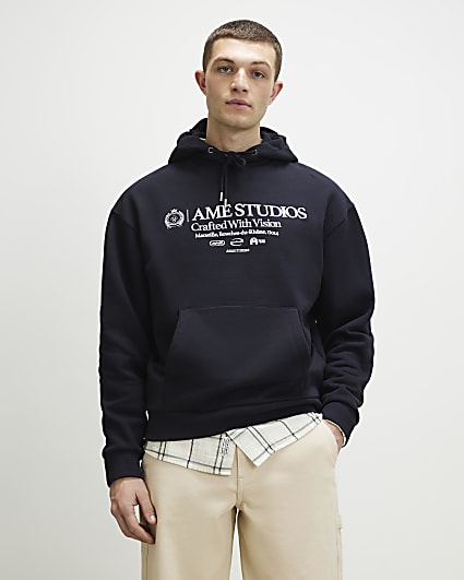 Navy Regular Fit Ame Studios Hoodie