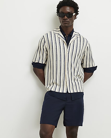 Navy Regular Fit Linen Shorts