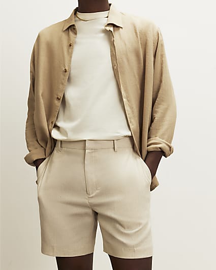 White Regular Fit Linen Blend Shorts