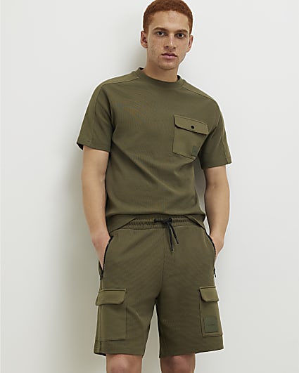 Khaki Slim Fit Textured Pocket T-Shirt