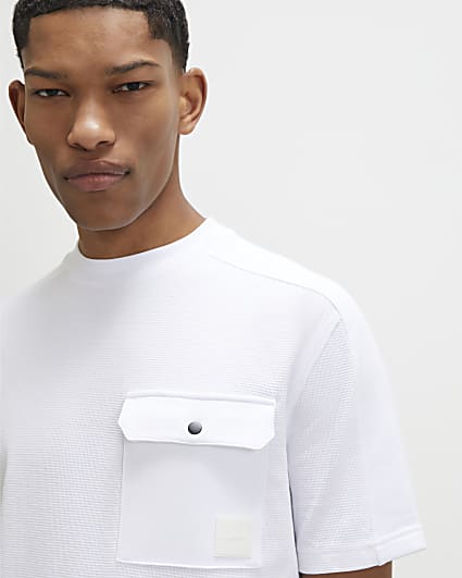 White Slim Fit Textured Pocket T-Shirt