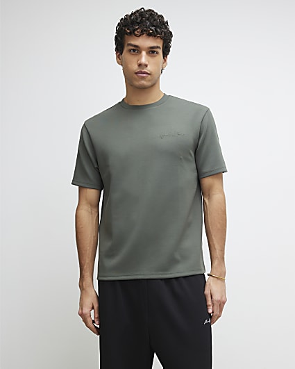 Khaki Slim Fit Embroidered T-Shirt