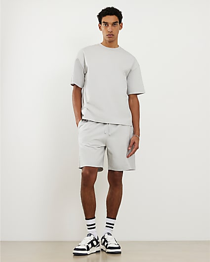 Grey Oversized Fit T-Shirt And Shorts Set