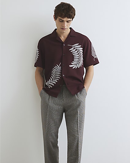 Brown Regular Fit Leaf Embroidered Shirt