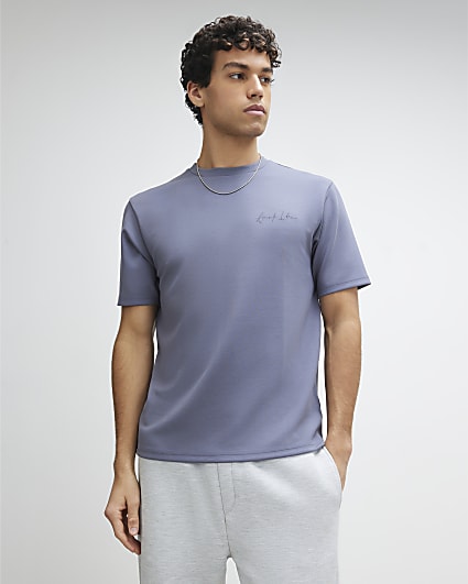 Blue Slim Fit Embroidered T-Shirt