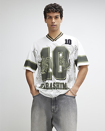 White Oversized Fit Japanese Dragon T-Shirt