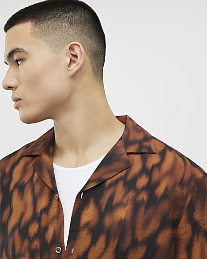 Brown Regular Fit Abstract Animal Print Shirt