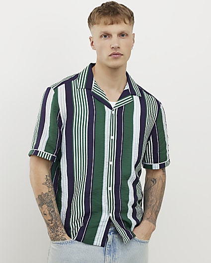 Green Regular Fit Stripe Shirt