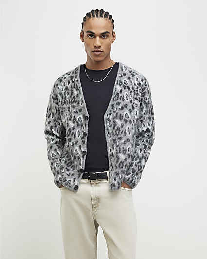 Grey Regular Fit Animal Cardigan