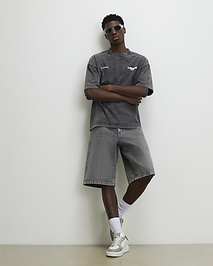 Grey Washed Denim Jort