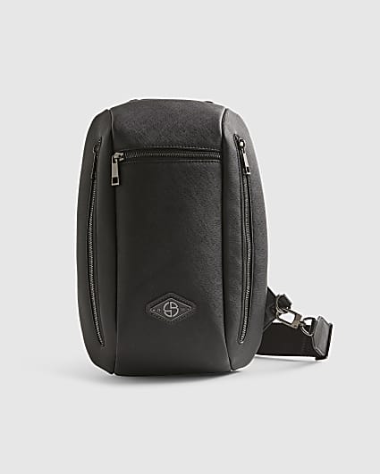 Black Textured Faux Leather Cross Body Bag