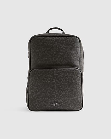 Black Monogram Faux Leather Backpack