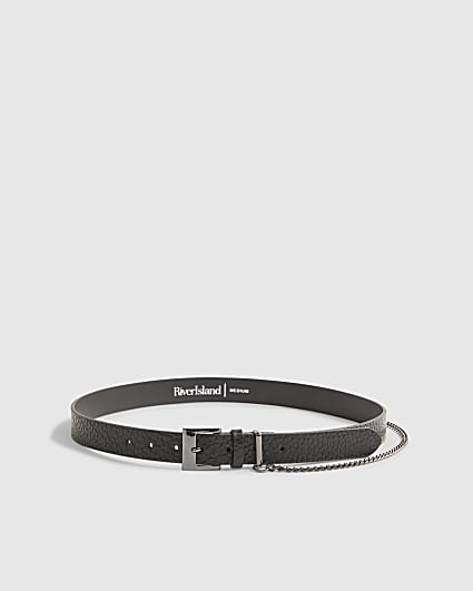 Black Faux Leather Belt With Chain