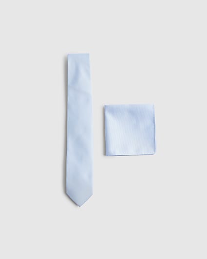 Blue Twill Tie And Handkerchief Set