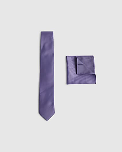 Purple Twill Tie And Handkerchief Set