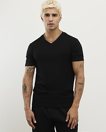 Black Muscle Fit V Neck T-Shirt