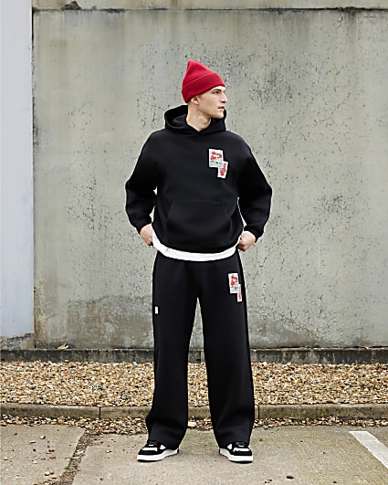 Real Hackney Dave Black Floral Joggers