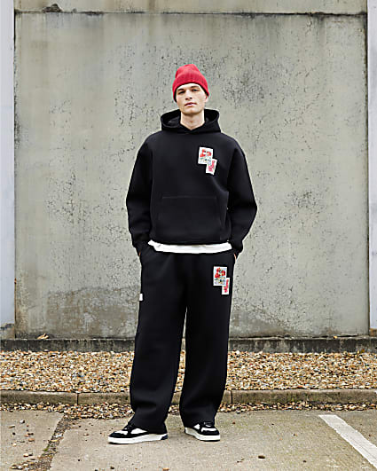 Real Hackney Dave Black Floral Hoodie