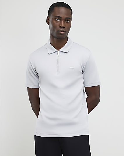 Grey Muscle Fit Les Amis Stripe Polo Shirt