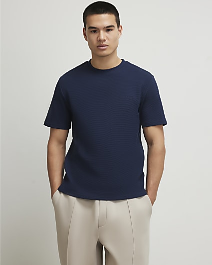 Navy Slim Fit Textured T-Shirt