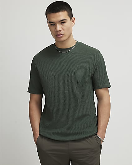 Khaki Slim Fit Textured T-Shirt