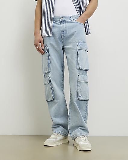 Blue Loose Fit Cargo Jeans