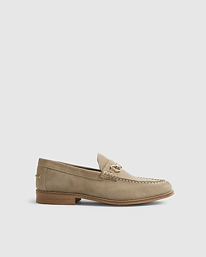 Beige Suede Snaffle Loafers