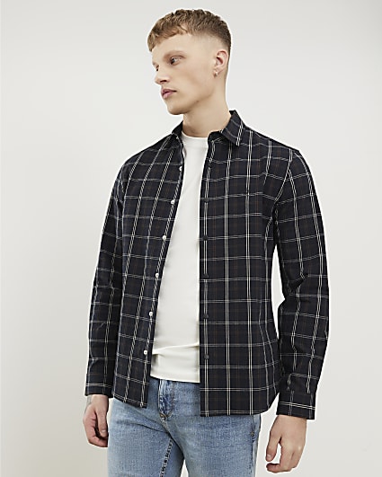 Black Slim Fit Check Shirt