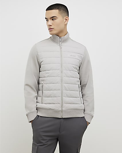Grey Badged Funnel Neck Jacket
