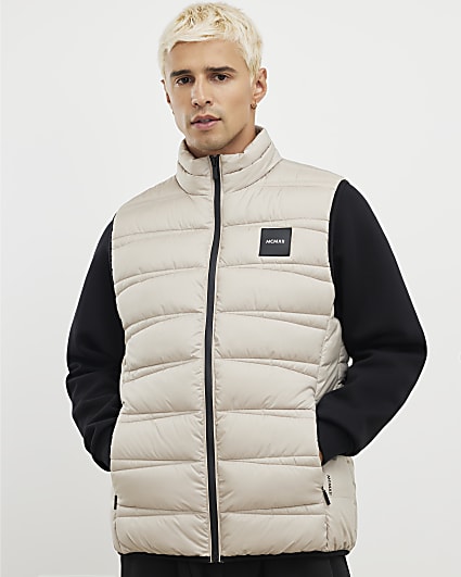 Beige Badged Puffer Gilet