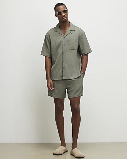Green Textured Shorts