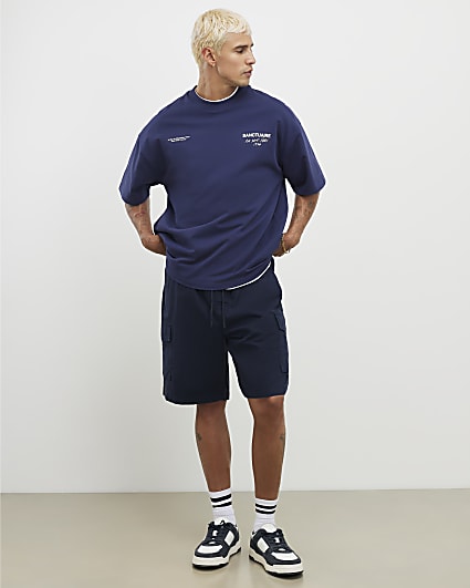 Navy Regular Fit Crosshatch Cargo Shorts