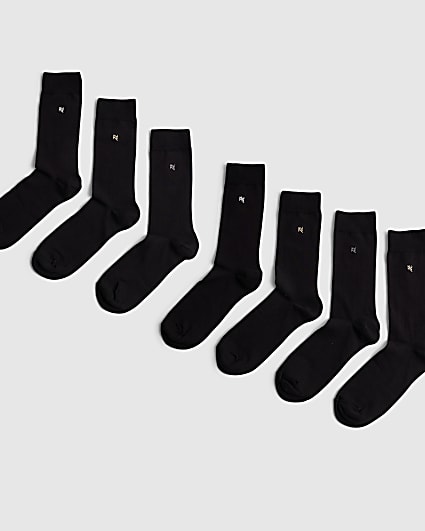 Black Metallic Embroidered Pack Of 7 Socks