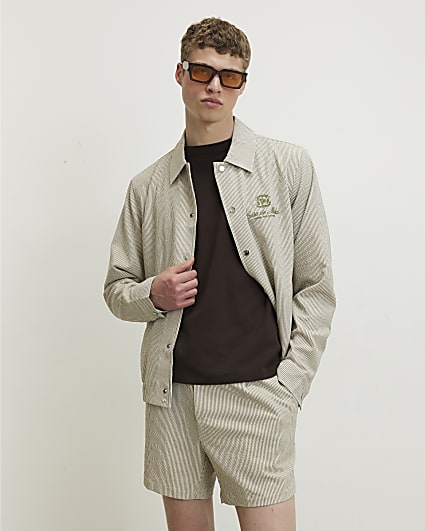 White Slim Fit Textured Stripe Shorts