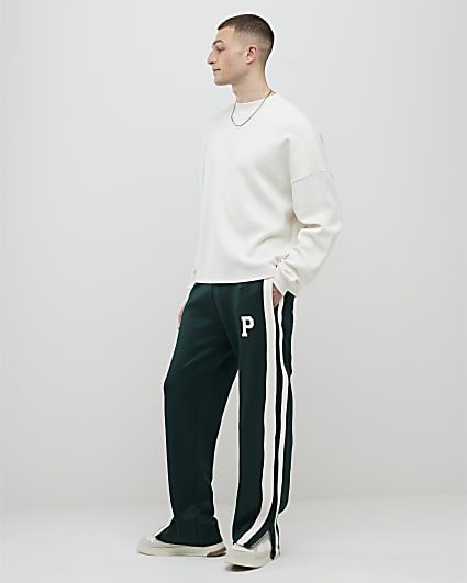Green Wide Fit Twill Stripe Joggers